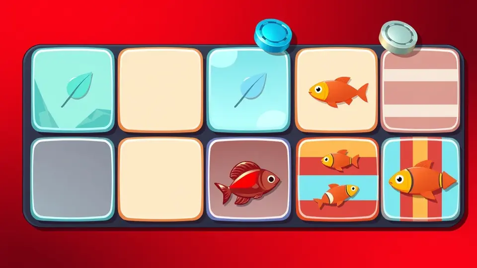 Le sei caselle di puntata di Ice Fishing: due Leaf, tre pesche bonus e la casella All Bonuses