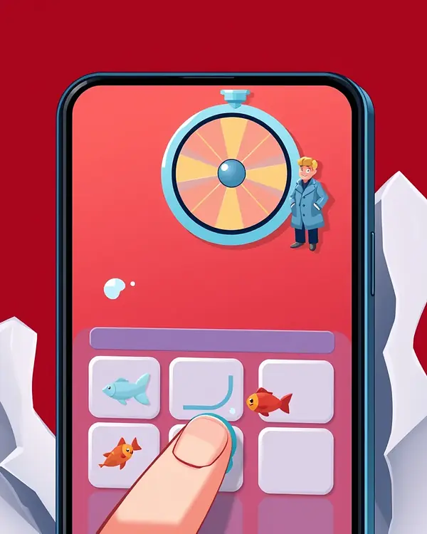 Il tavolo di Ice Fishing in verticale su smartphone: ruota in alto, caselle di puntata in basso